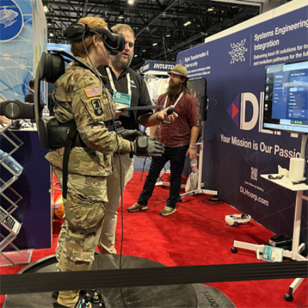 Military service woman uses virtual reality platform