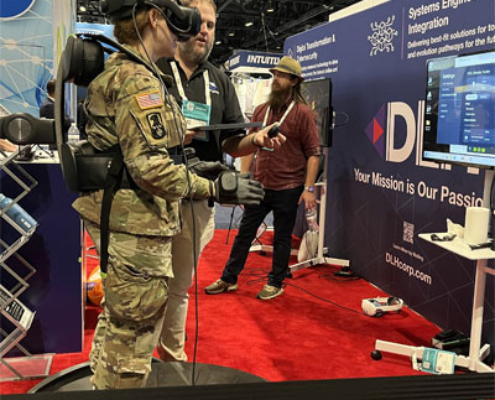 Military service woman uses virtual reality platform